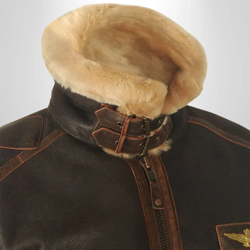Tristian - Fliegerjacke Exklusiv Fellkragen Warm Elegant Braun