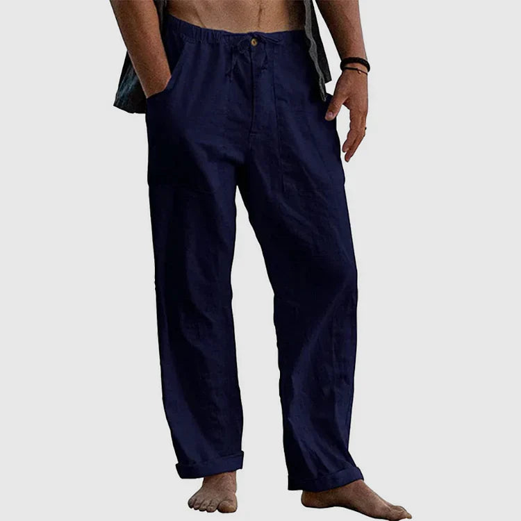 Ugur- Herren Klassische Leinenhose Blau
