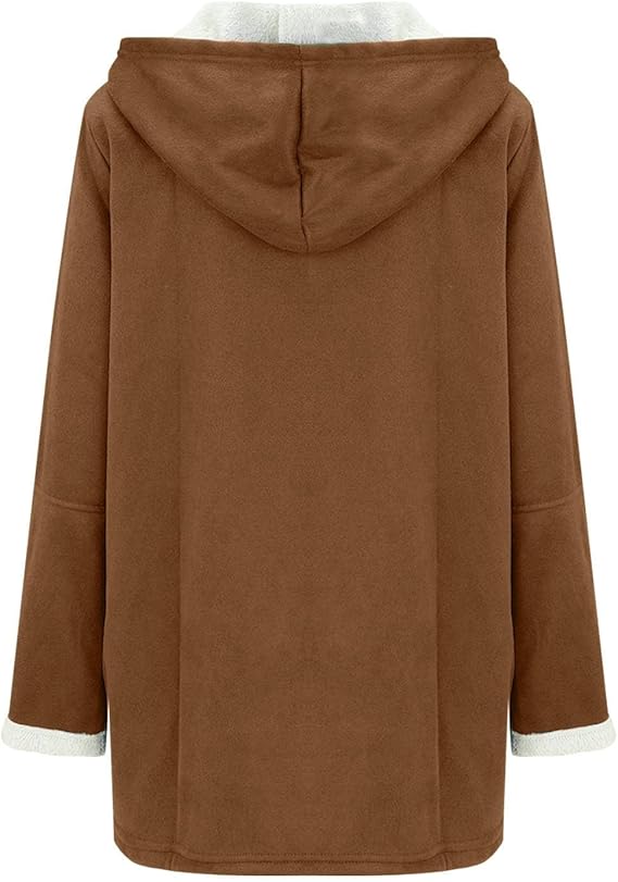 Ulanda – Langer Damen Kapuzenmantel mit Bindegürtel Braun