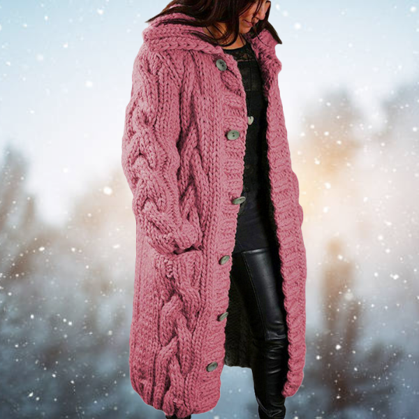 Ulfrun - Strickjacke Dick Gewebt Warm Luxuriös Komfort Rosa