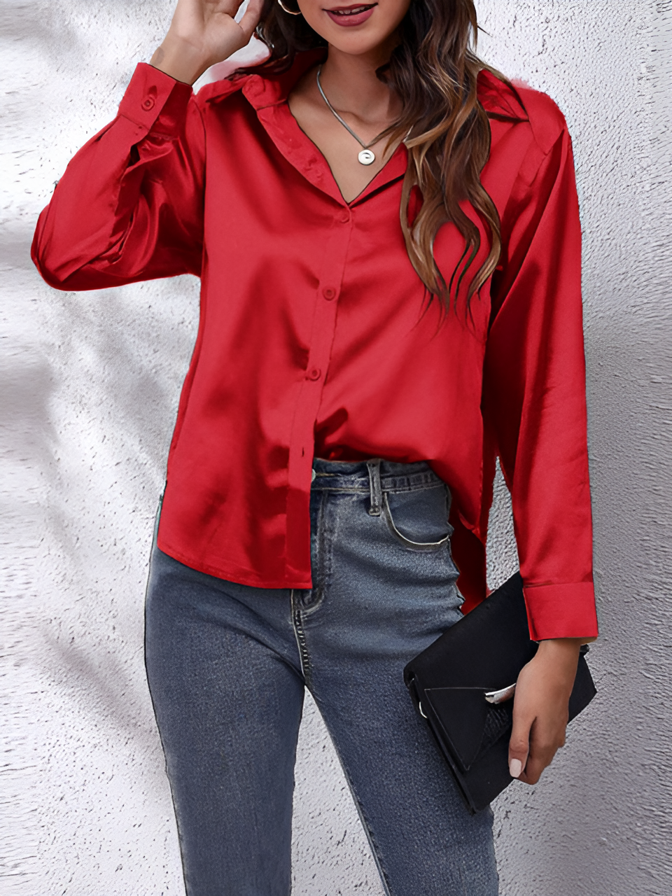 Uliana– Damen Elegante Satinbluse Rot