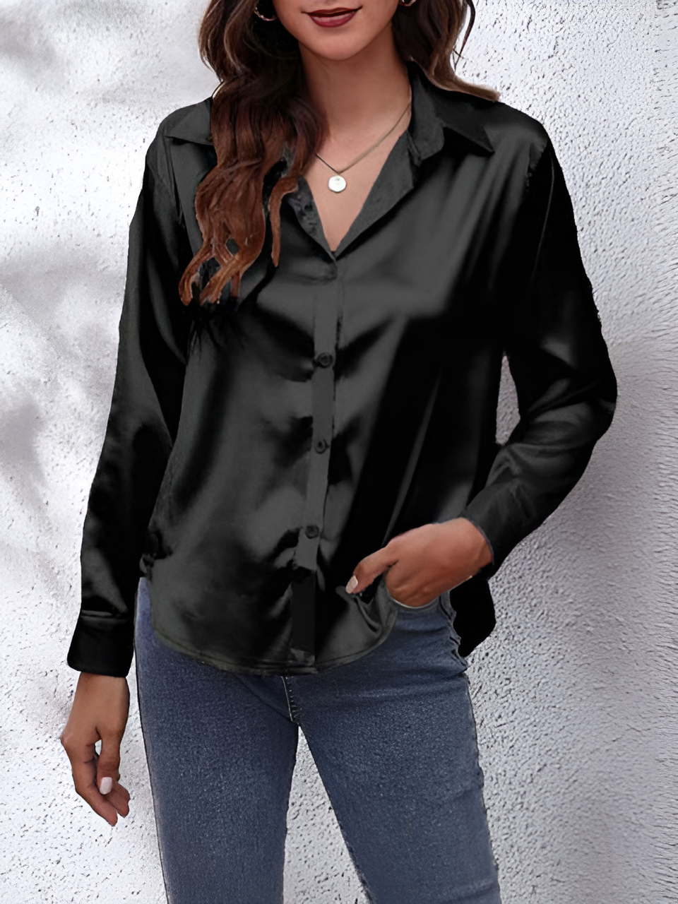 Uliana– Damen Elegante Satinbluse Schwarz