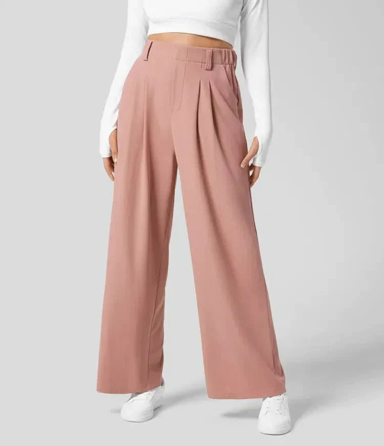 Ulrika - Damenhose mit weitem Bein und Falten sowie elastischem Bund Rosa
