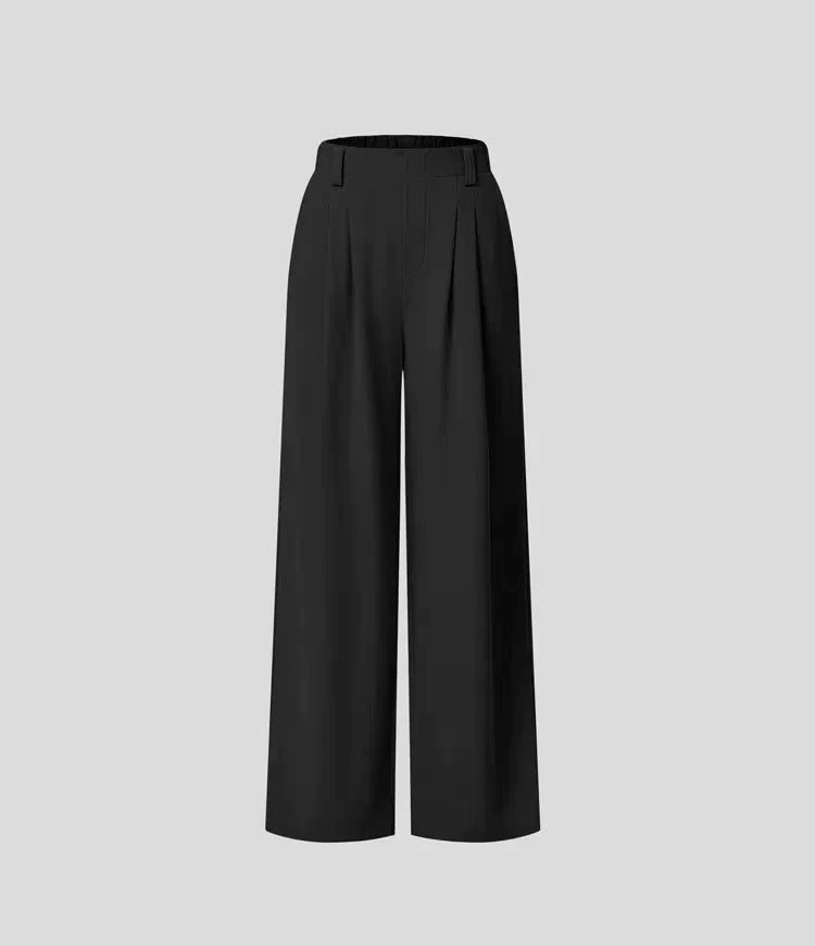 Ulrika - Damenhose mit weitem Bein und Falten sowie elastischem Bund Schwarz 2