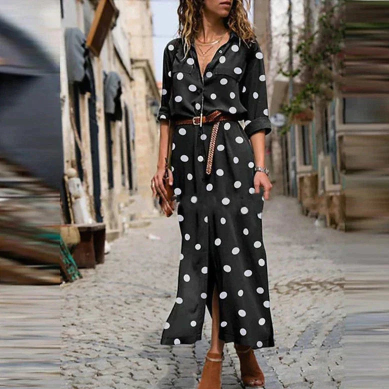 Ulrike - Damen Kleid mit Polka-Punkten Midi-Länge Schwarz