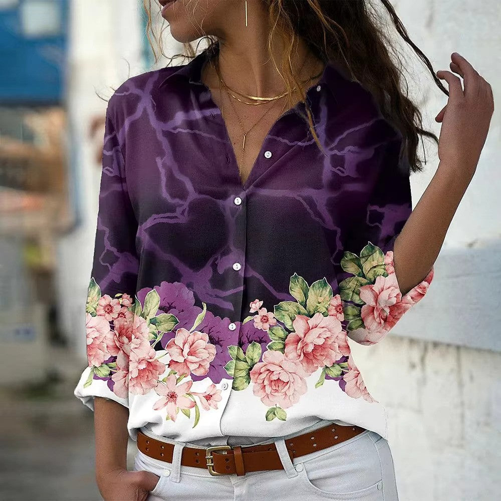Ursel - Damen bedruckte Bluse mit Knöpfen Lila