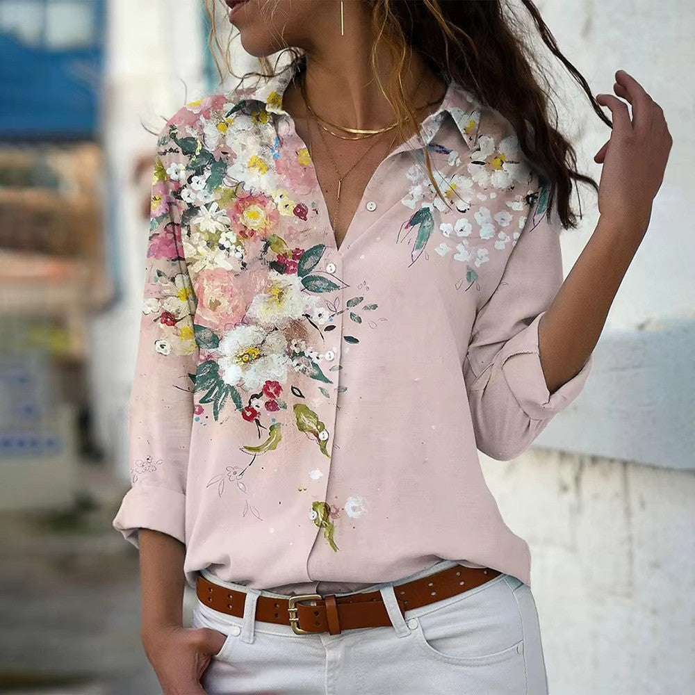 Ursel - Damen bedruckte Bluse mit Knöpfen Rosa