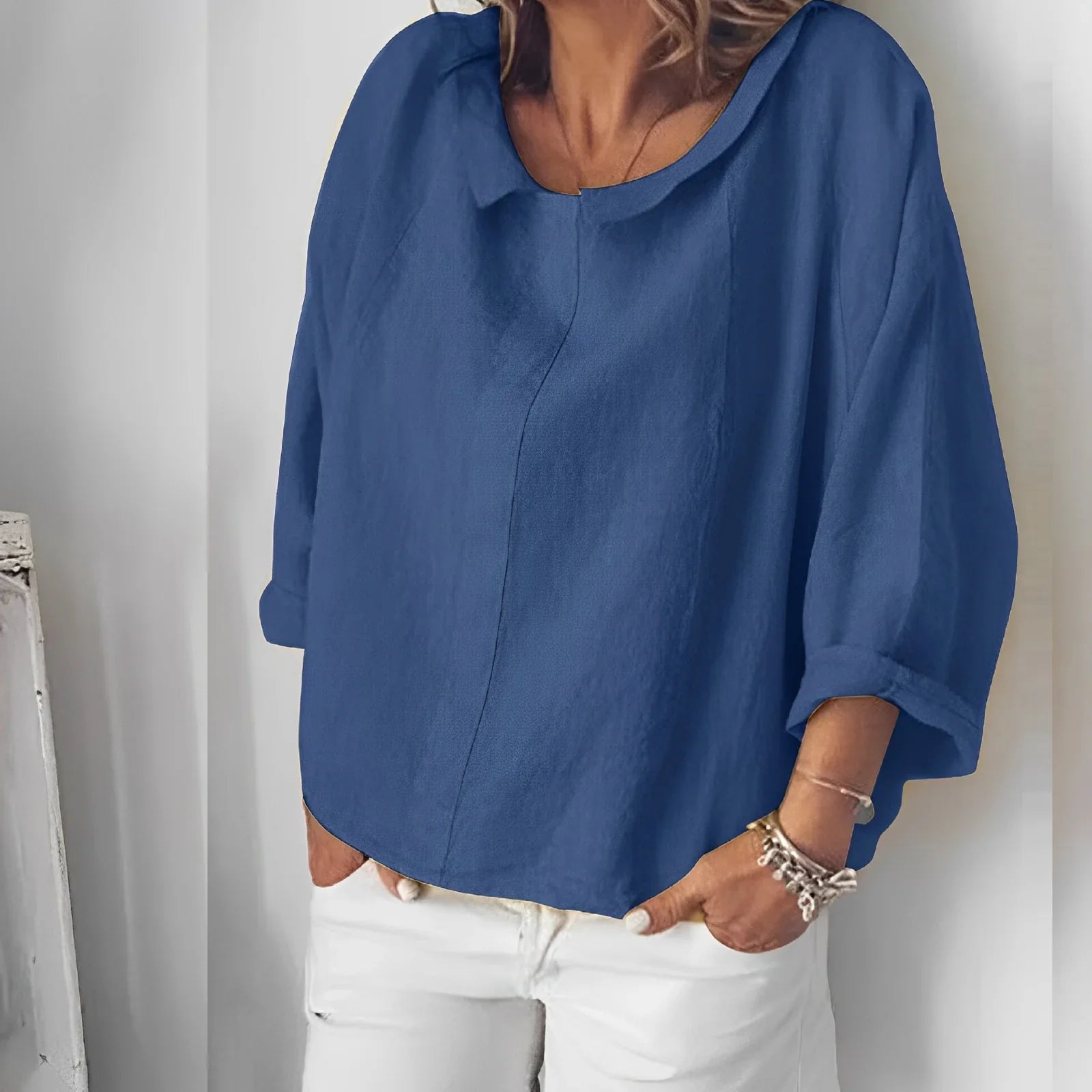 Ursulina– Vielseitige Damen Leinenbluse Blau