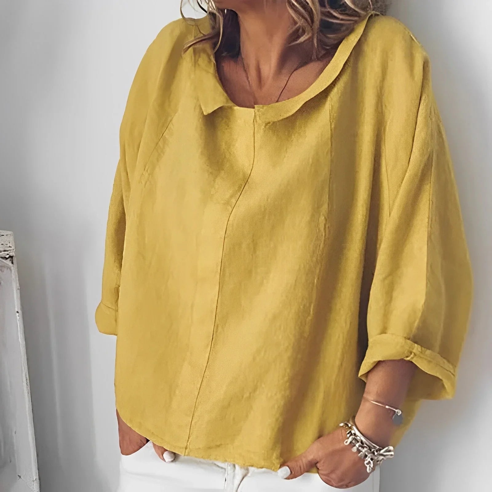 Ursulina– Vielseitige Damen Leinenbluse Gelb