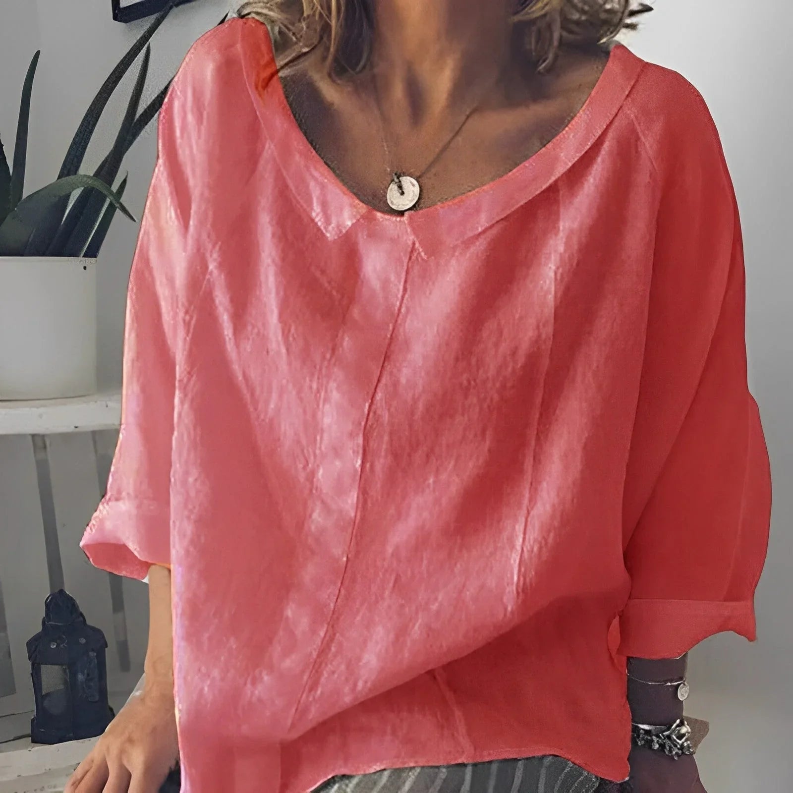 Ursulina– Vielseitige Damen Leinenbluse Rosa