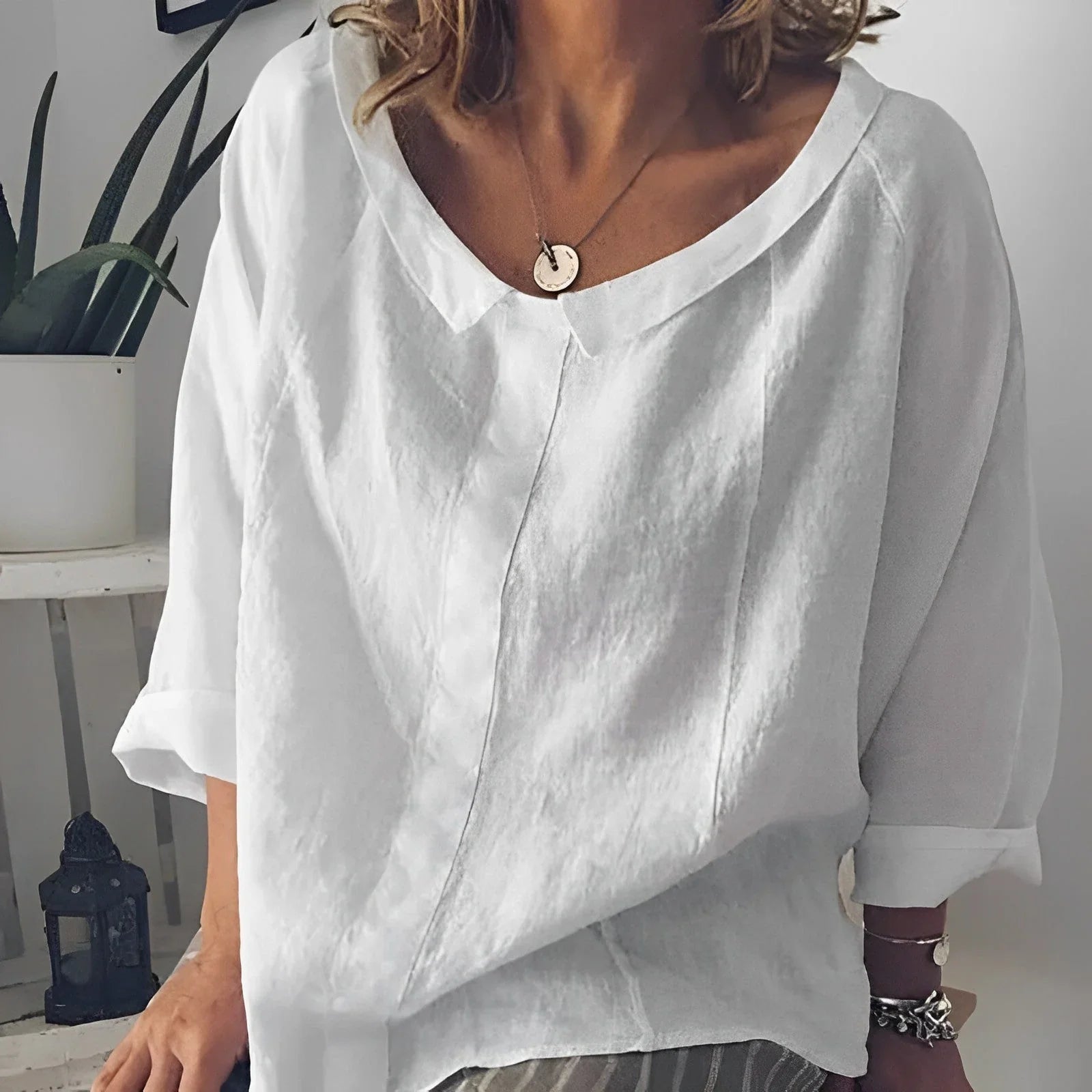 Ursulina– Vielseitige Damen Leinenbluse Weiß
