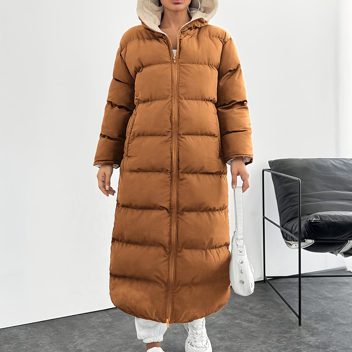 Valerie - Steppmantel Lang Warm Kapuze Elegant Praktisch Rost