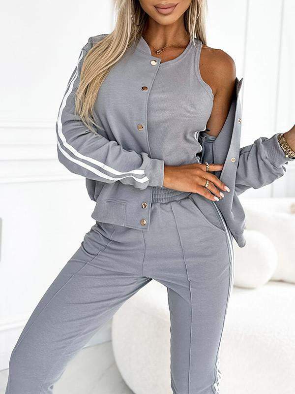 Valma - Set 3 Teilig Gestreift Jacke Modern Grau