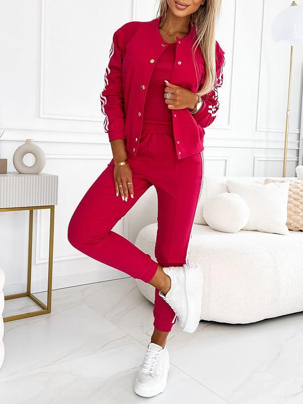 Valma - Set 3 Teilig Gestreift Jacke Modern Rot