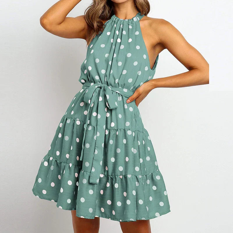 Vanna- Elegantes Sommerkleid mit Punkten Grün 1