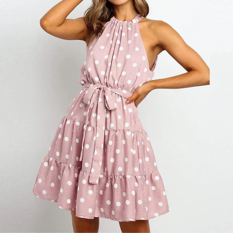 Vanna- Elegantes Sommerkleid mit Punkten Rosa