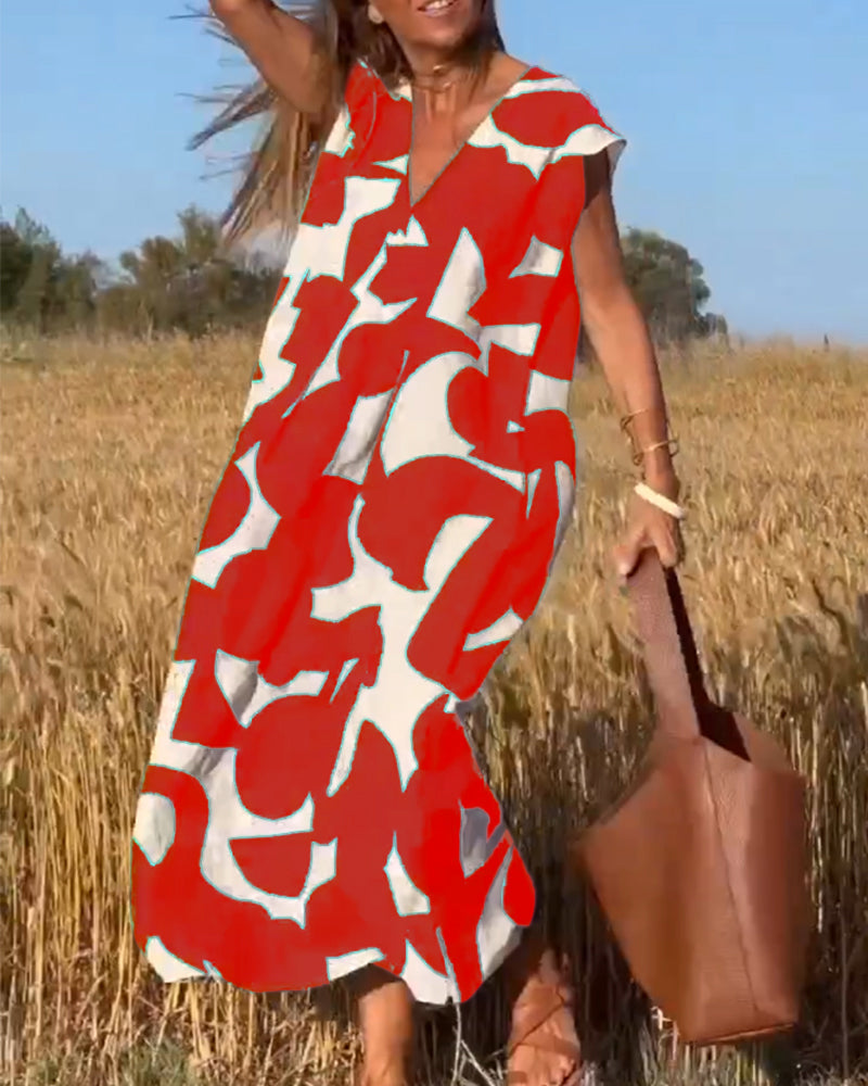 Vanya - Kleid mit Aufdruck und V-Ausschnitt Rot