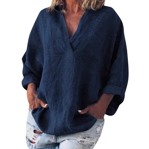 Vita- Langarm T-Shirt Mit Selbstbewusstem Stil Blau