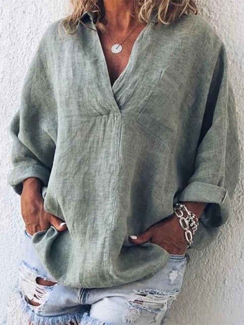 Vita- Langarm T-Shirt Mit Selbstbewusstem Stil Grau