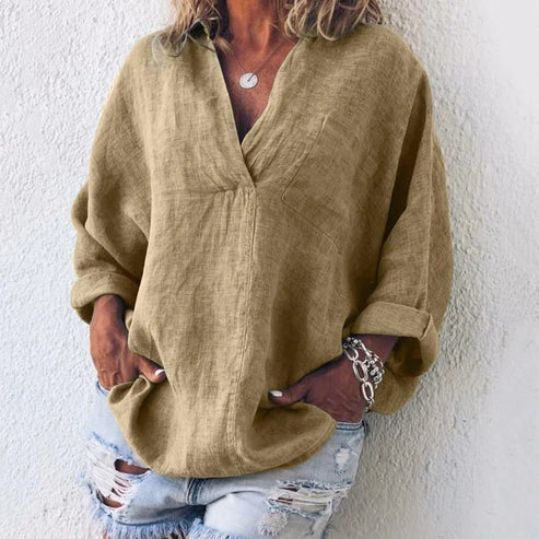 Vita- Langarm T-Shirt Mit Selbstbewusstem Stil Khaki