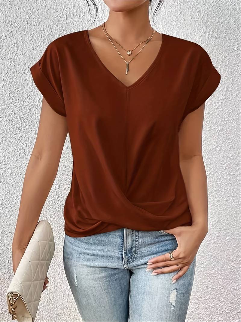 Vivica- Lässiges Kurzarm T-Shirt Für Damen Braun