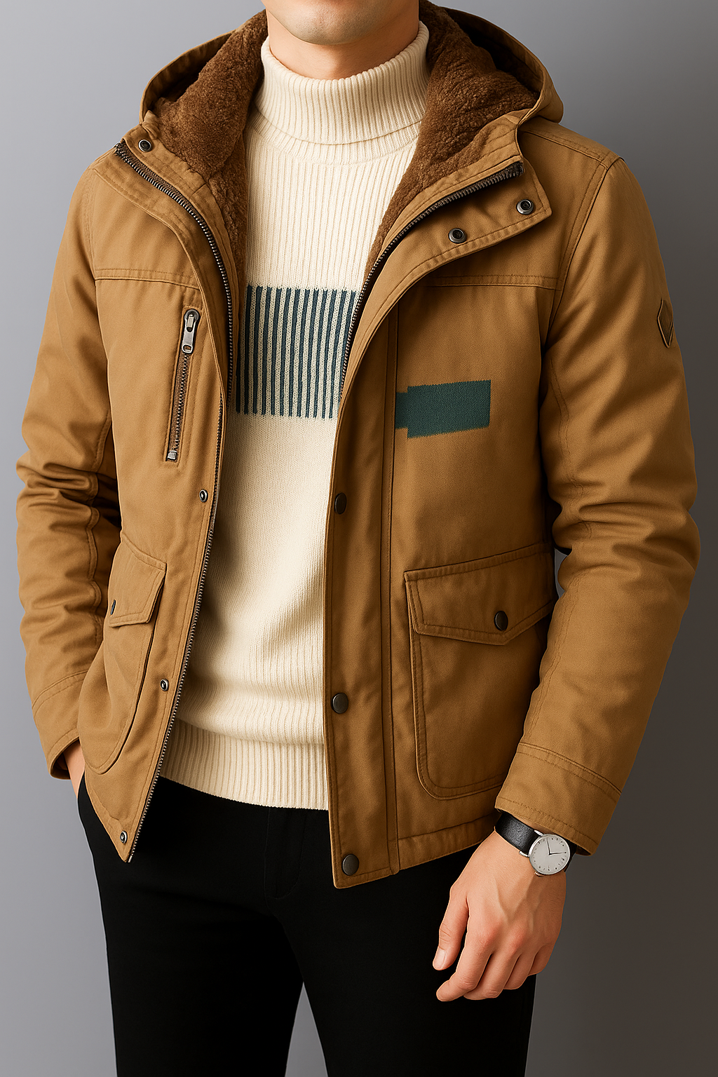 Volkhard – Klassischer Warmer Herren Wintermantel Khaki