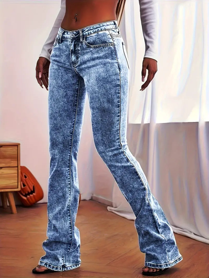 Elegante Schneeflocken-Waschblau-Flare-Jeans