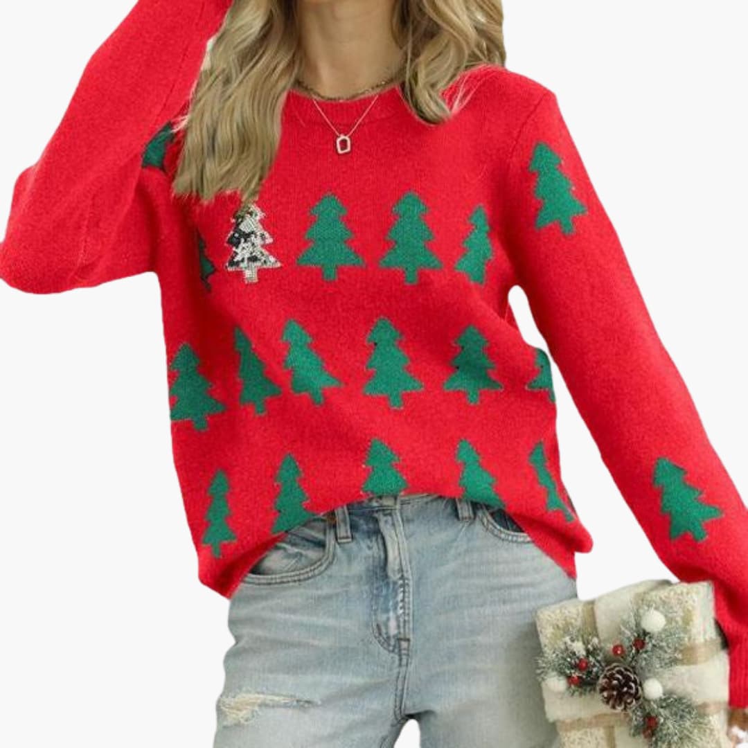 Marita - Damen Weihnachtspullover Weihnachtsbaum