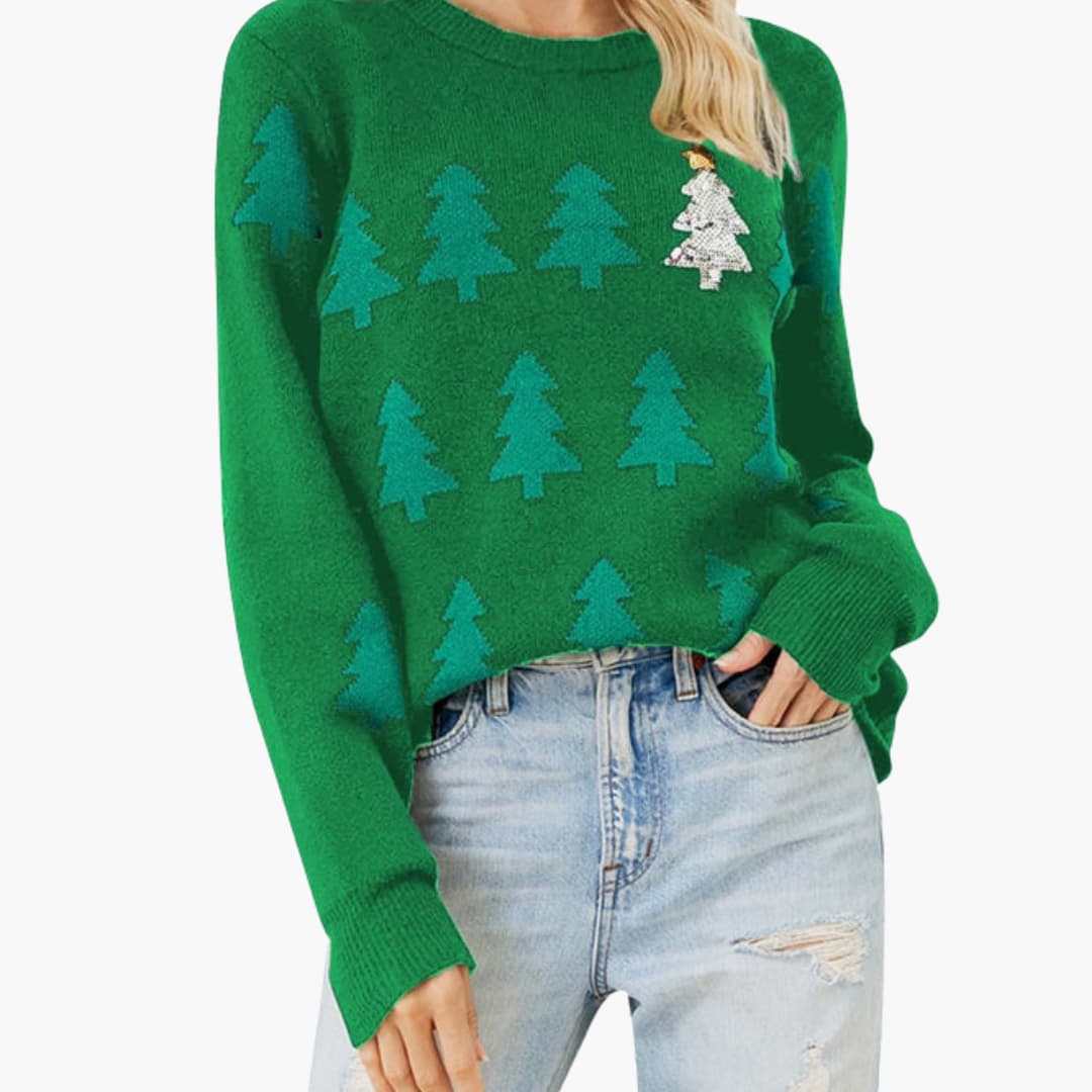 Marita - Damen Weihnachtspullover Weihnachtsbaum