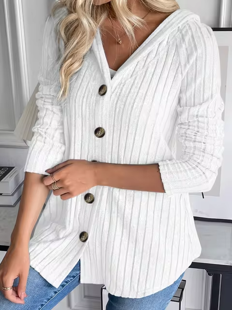 Julia - Rippenstrick-Hoodie mit Knopfleiste