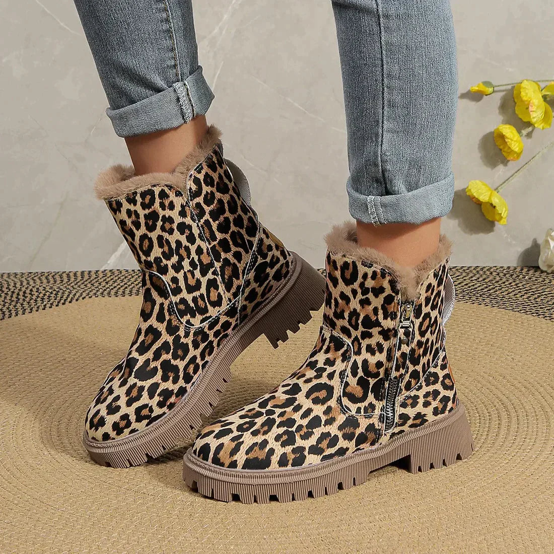 Veronika – Trendige Winterstiefel Mit Leopardendruck