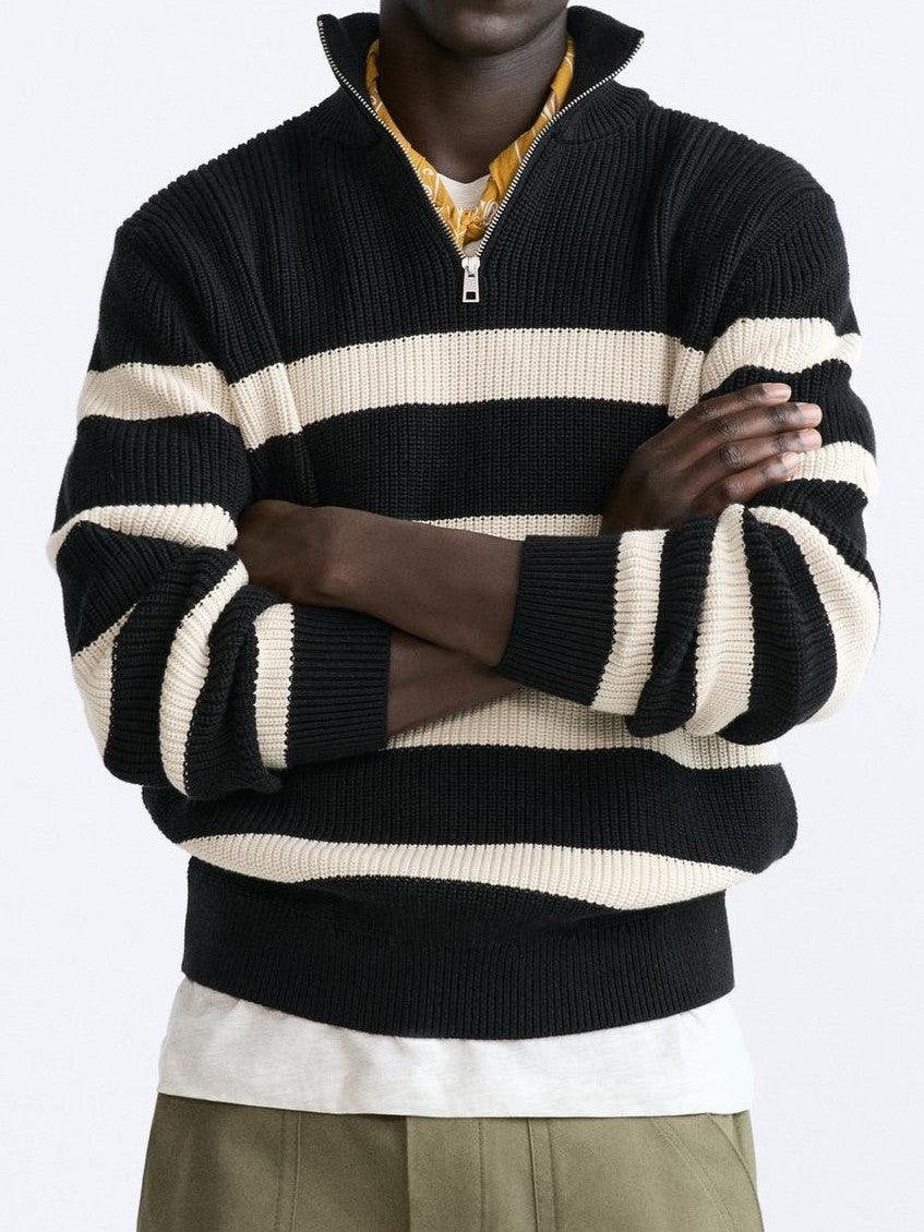 Lorenz – Gestreifter Strickpullover Mit Reißverschlusskragen