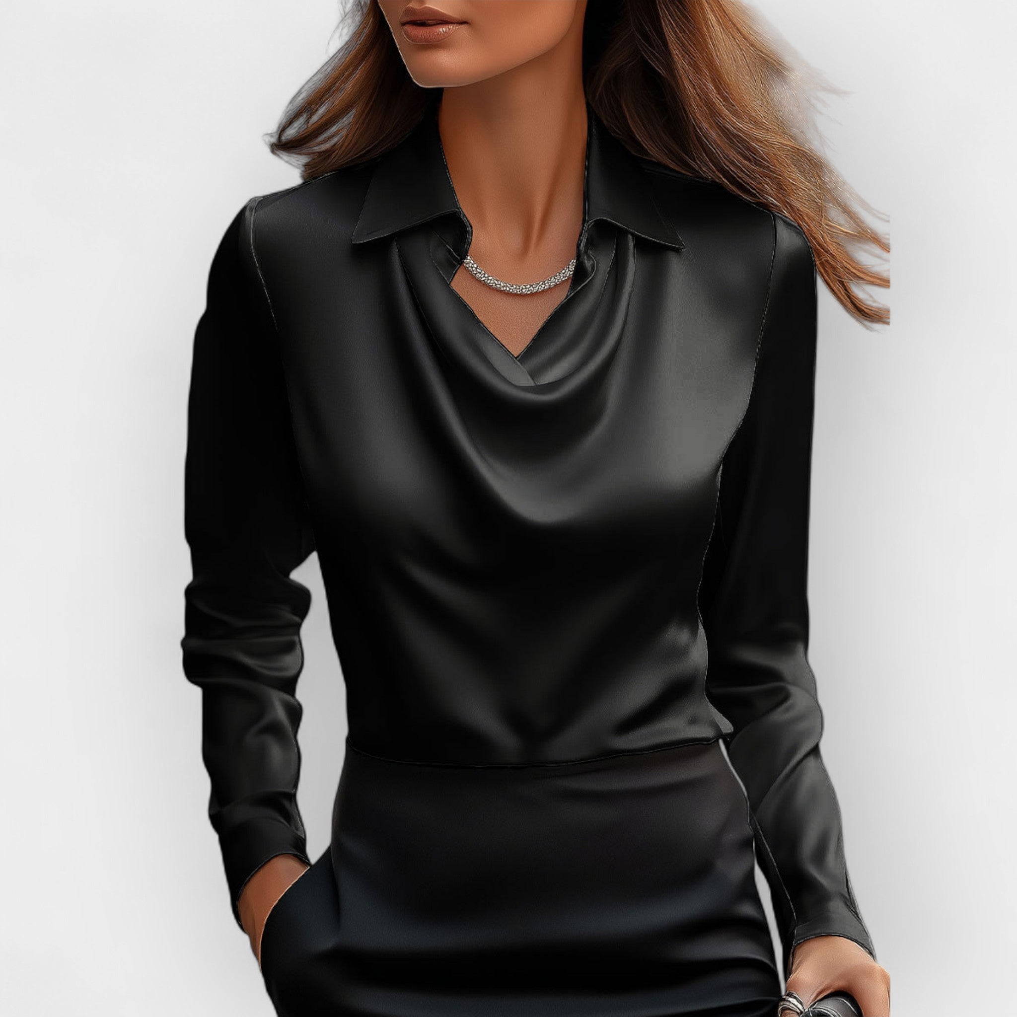 Jutta – Elegante Bluse Mit Wasserfallkragen