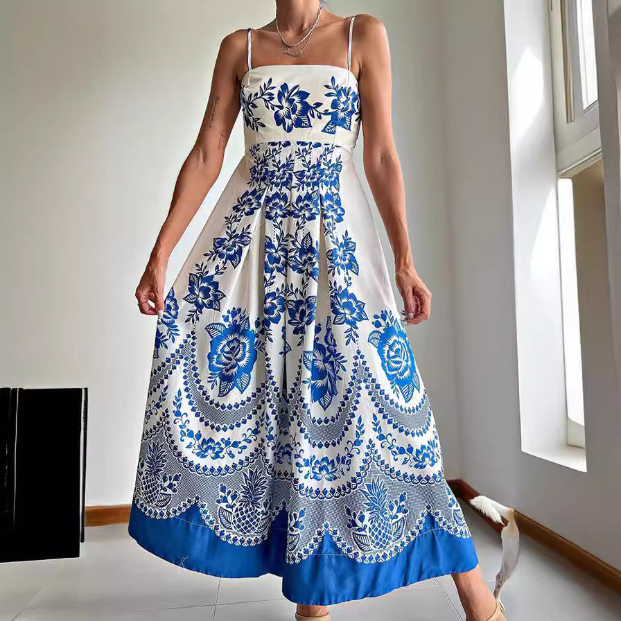 Xyla – Bedrucktes Fit & Flare Sommerkleid Blau