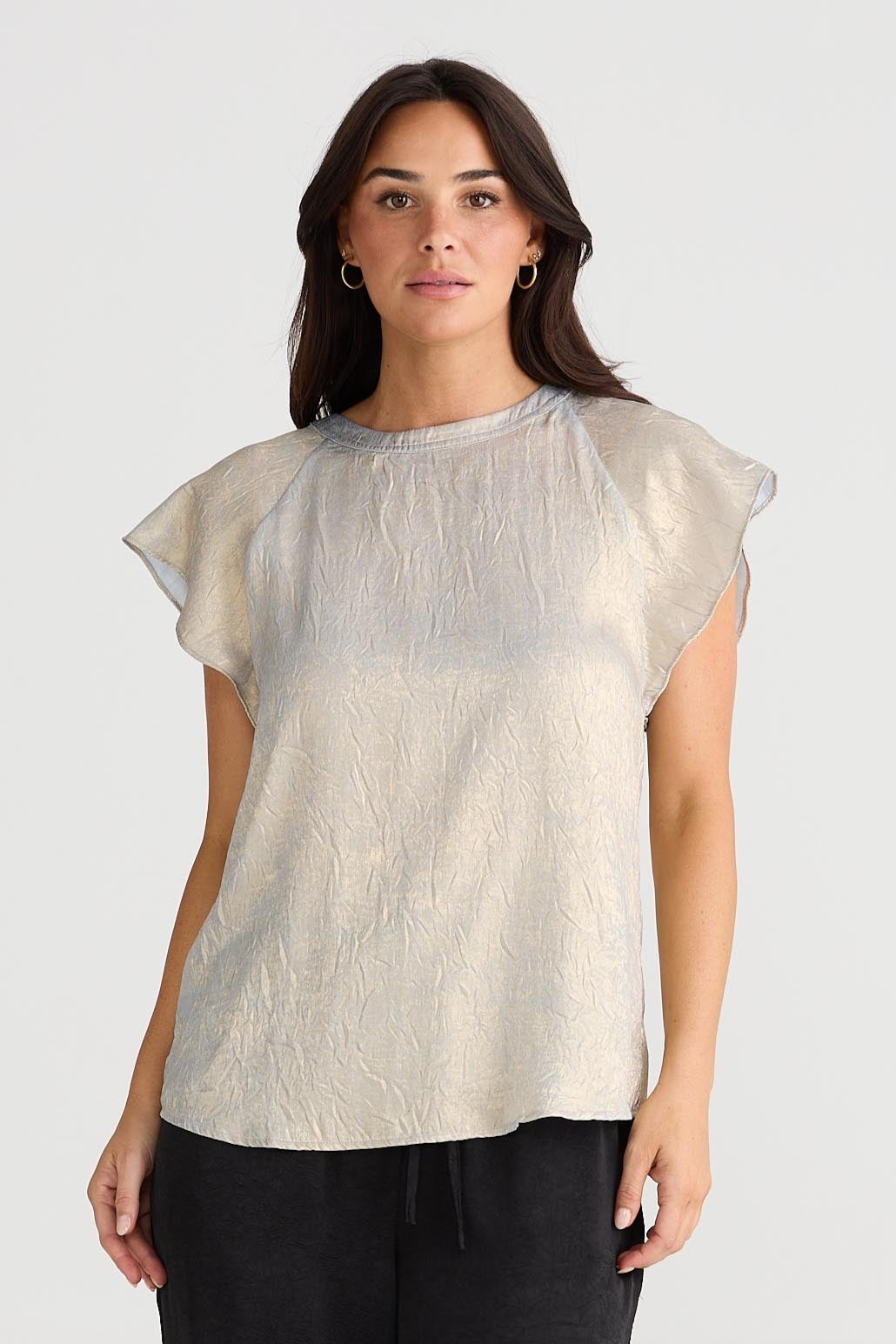 Yarden - Elegant Top with Ruffle Sleeves - Beige
