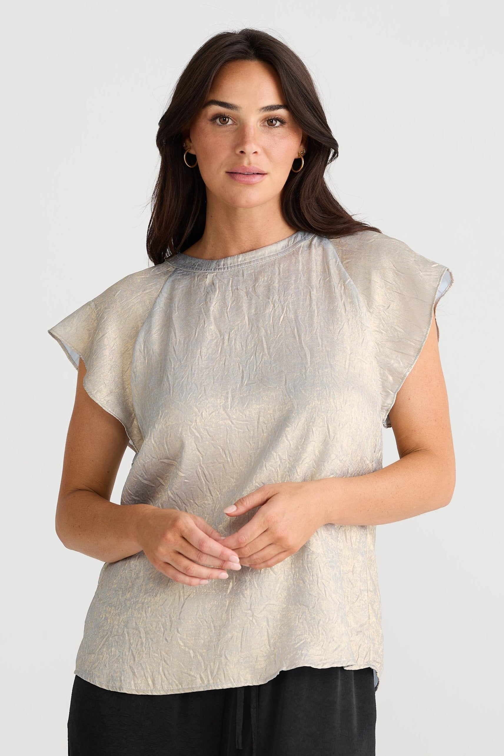 Yarden - Elegant Top with Ruffle Sleeves - Beige 1