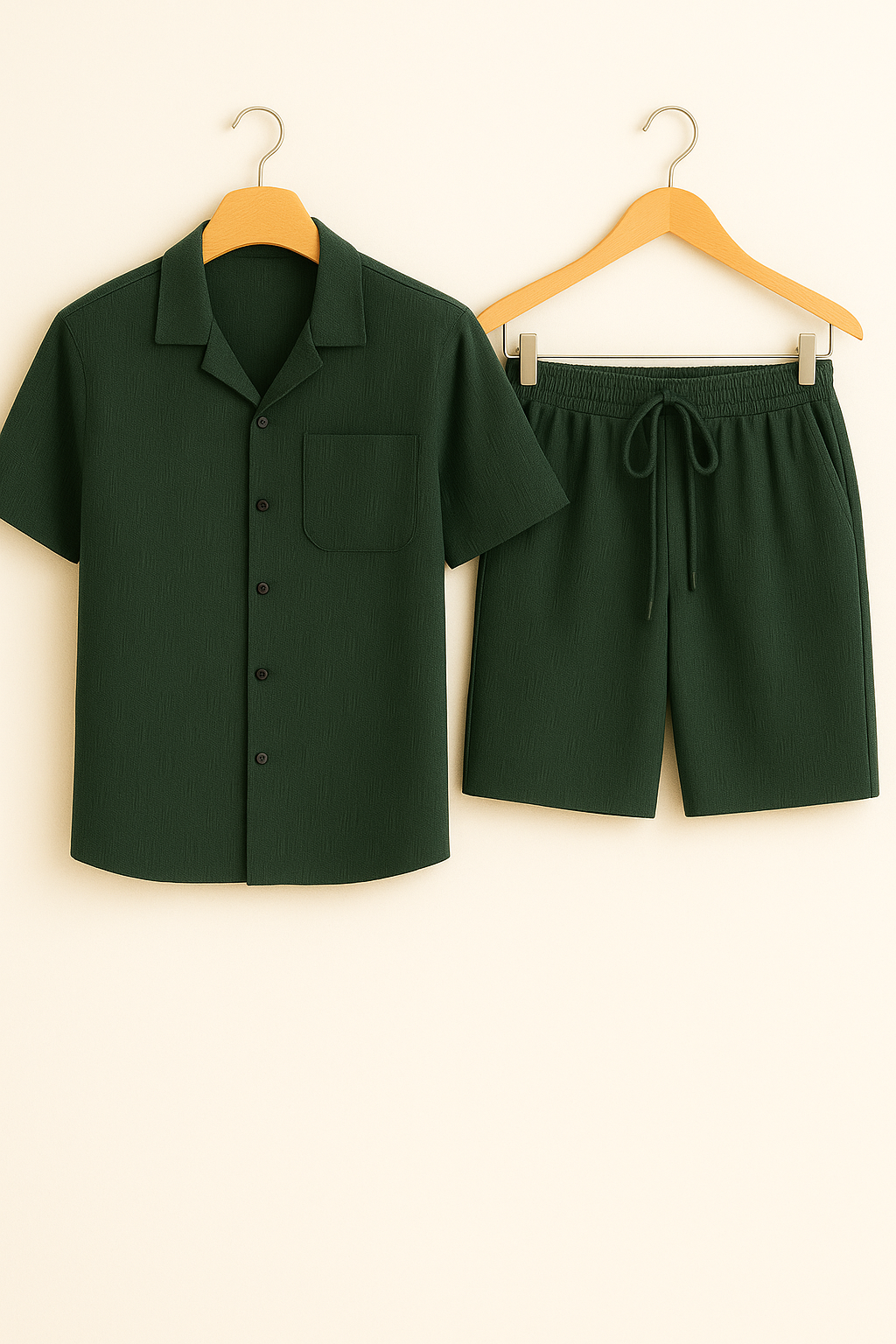 Yves – Set aus strukturiertem Hemd und Shorts - Dunkelgrün 1