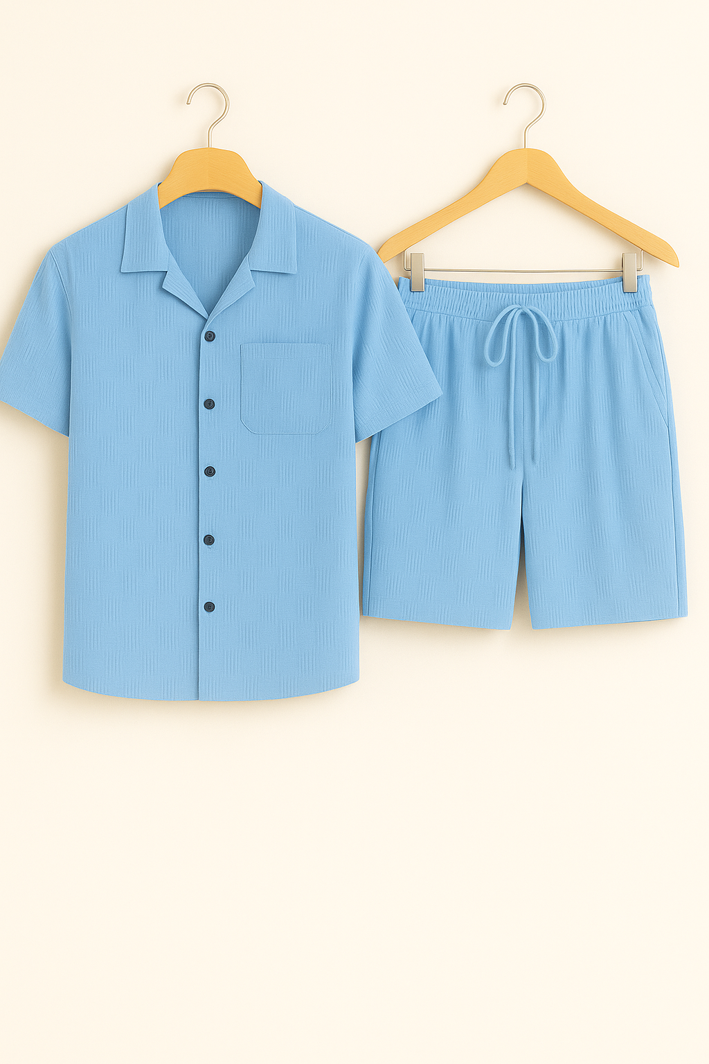 Yves – Set aus strukturiertem Hemd und Shorts - Himmelblau 1