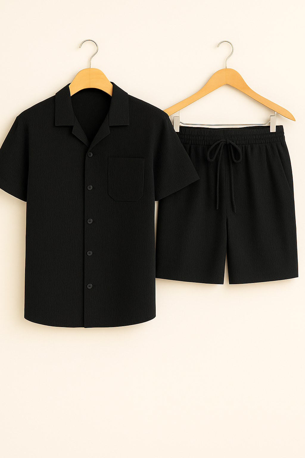 Yves – Set aus strukturiertem Hemd und Shorts - Schwarz 1