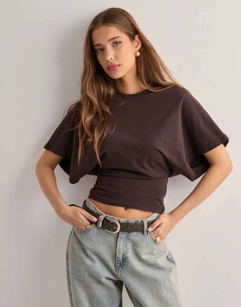 Yvette - Elegant Women's T-Shirt - Kastanienbraun