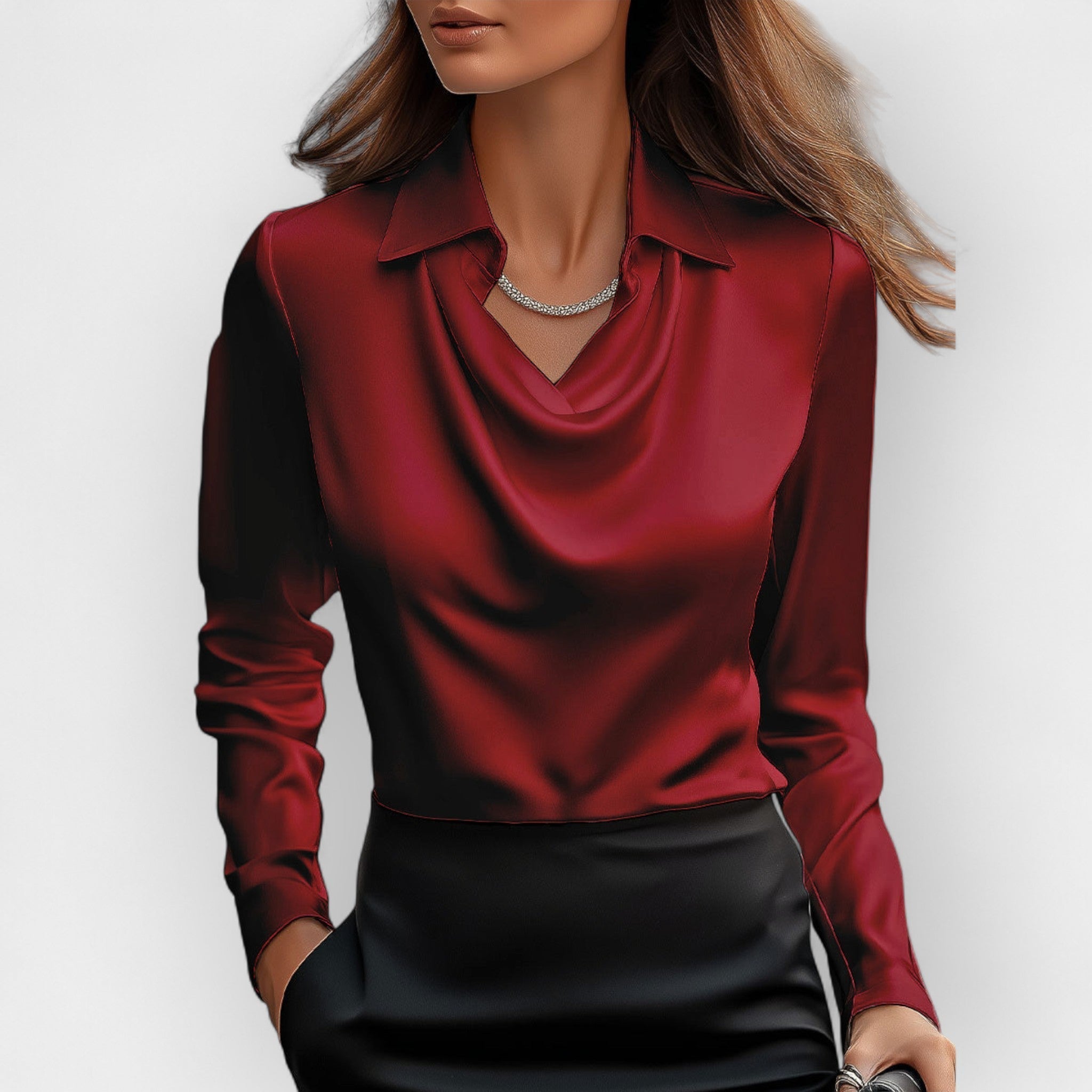 Jutta – Elegante Bluse Mit Wasserfallkragen