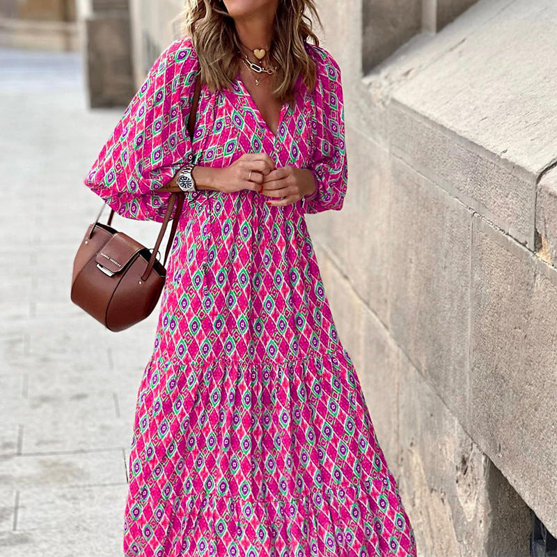 Zelma- Damen Maxikleid mit luftiger Silhouette Magenta 1