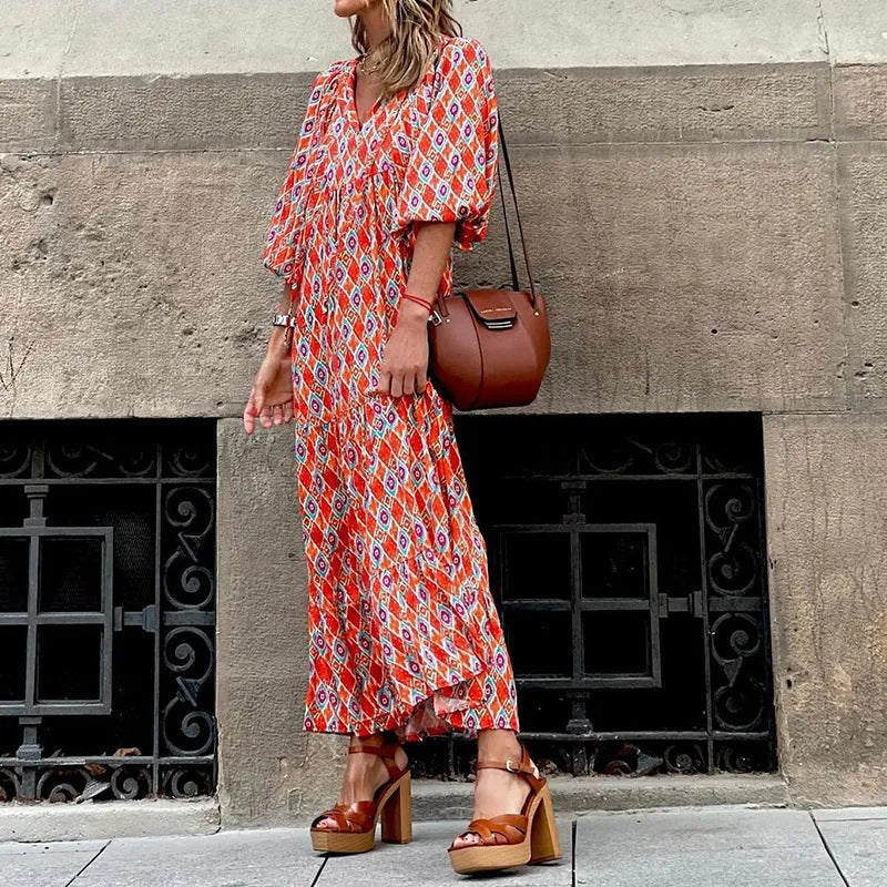Zelma- Damen Maxikleid mit luftiger Silhouette Orange 1