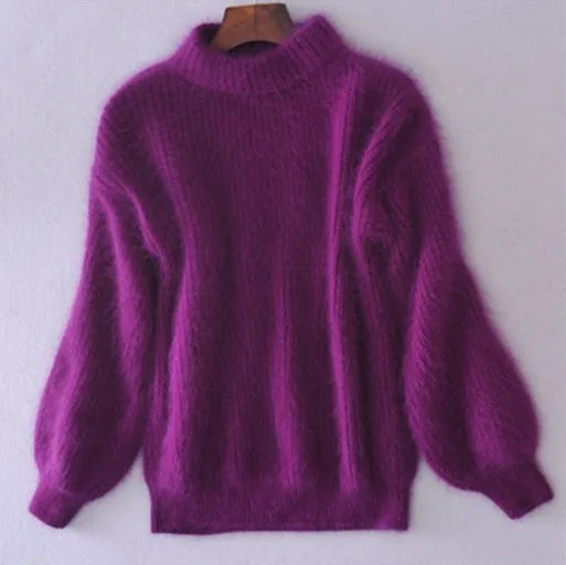 Taylor - locker gestrickter pullover in fester farbe - vintage angora pullover