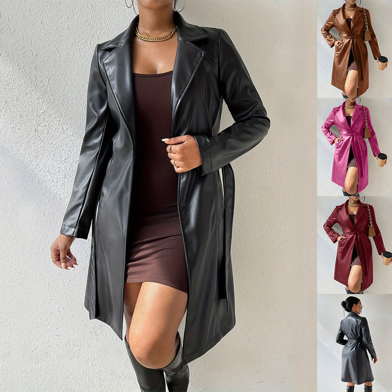 Stacey - Slim Fit PU-Leder Trenchcoat