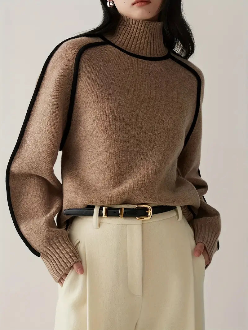 Contrast Trim Turtleneck Sweater