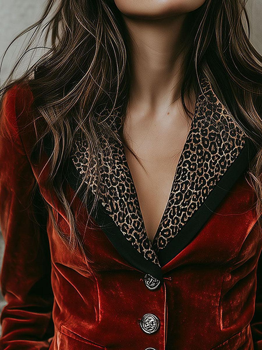 Hedwig – Blazer in Burgunderrot mit Leopardenmuster für Damen
