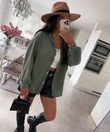 Oversize Musselin Bluse Freya Khaki Kurz