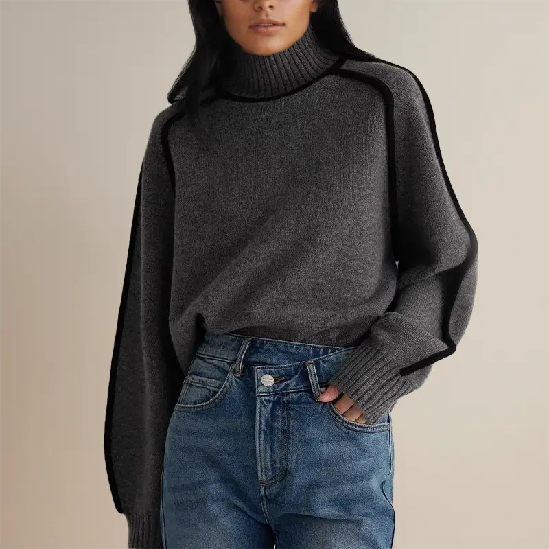 Rita - Damen Rollkragenpullover Streifen Warm Elegant