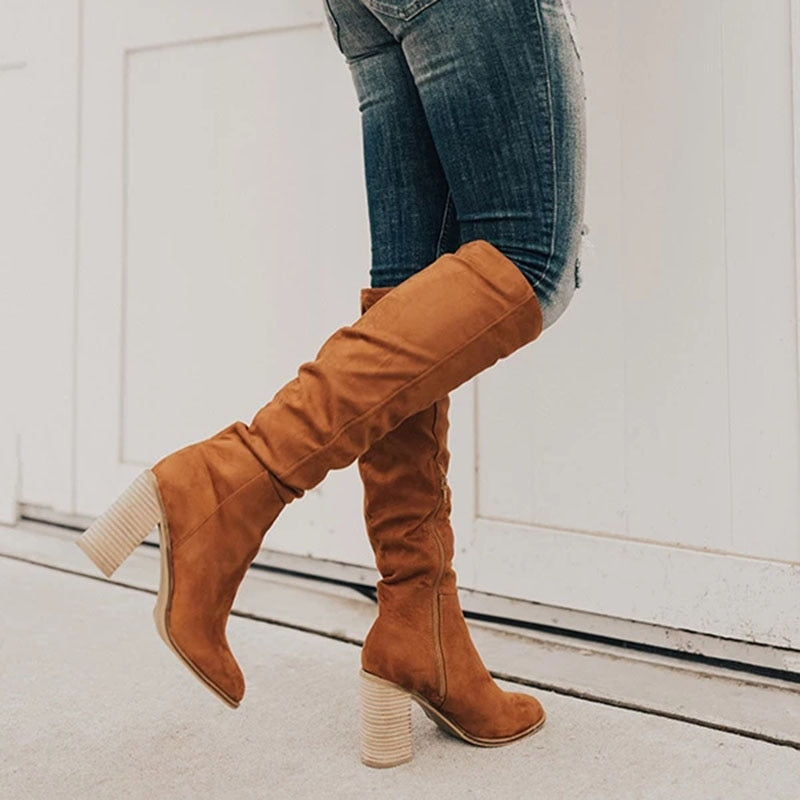 Henriette – Herbstliche Kniehohe Stiefel Damen Casual Reißverschluss
